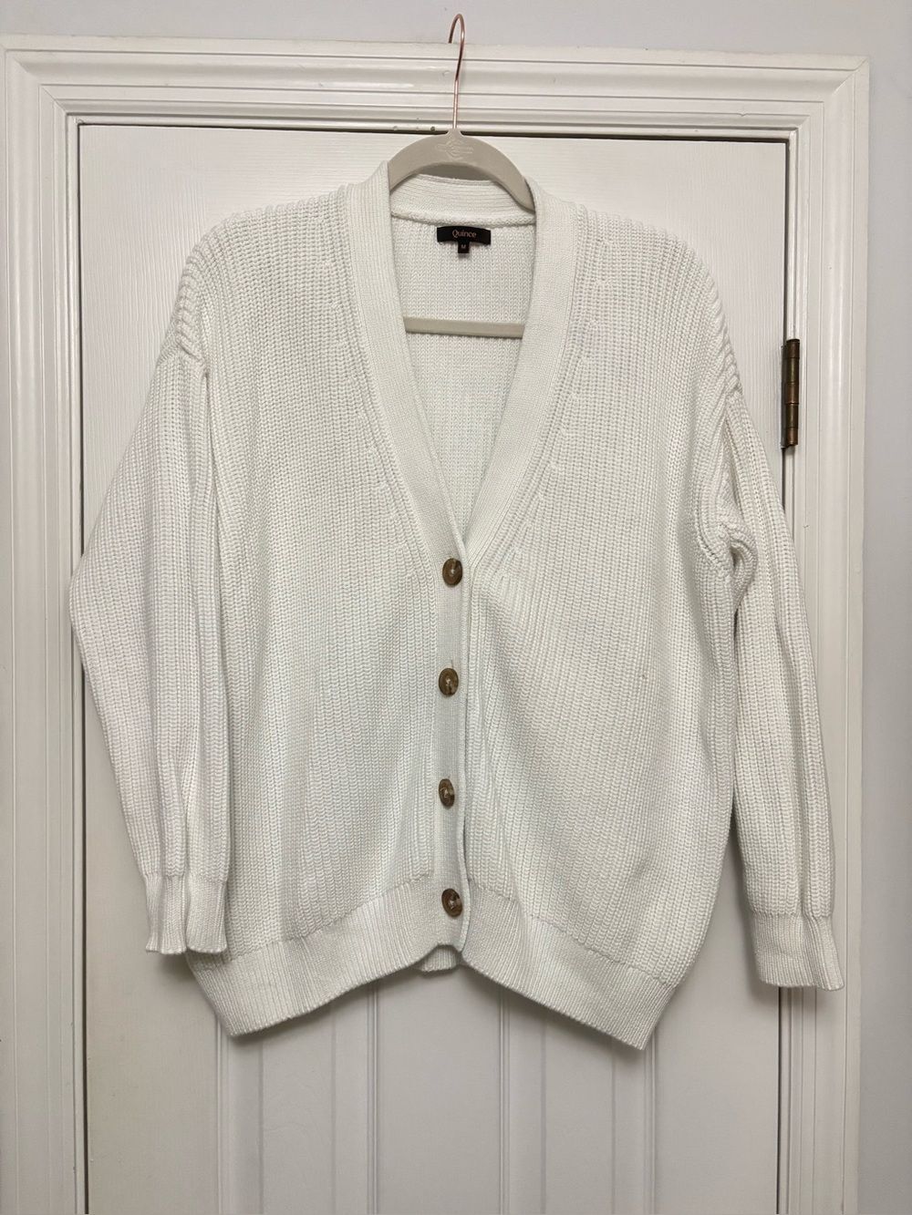 Quince Ivory Chunky Knit Oversized Cardigan Sweater Organic Cotton Ribbed M